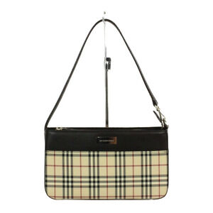 BURBERRY Hobo Handbag Nova Check Beige Black Canvas Leather Horizontal